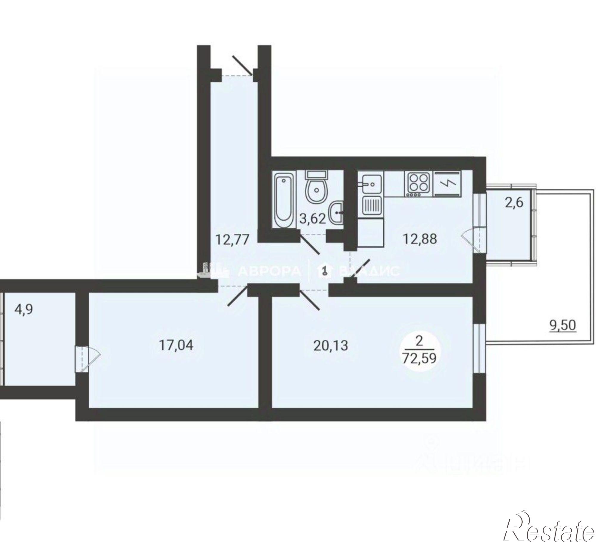 Купить квартиру за 6 083 000 рублей на улица Зелёный Лог, 71/2