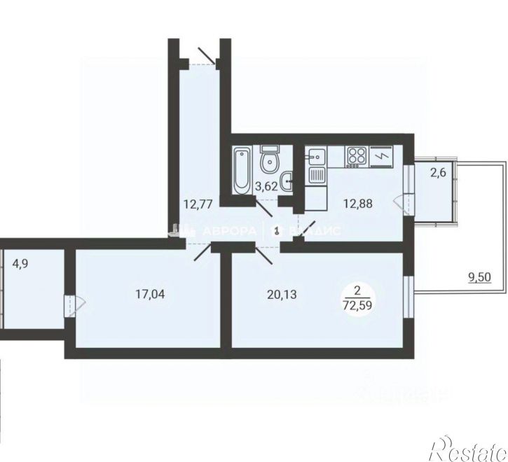 2-комн квартира улица Зелёный Лог, 71/2,  д. 71/2