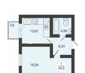 1-комн, 45кв м, этаж 3/3 улица Зелёный Лог, 61